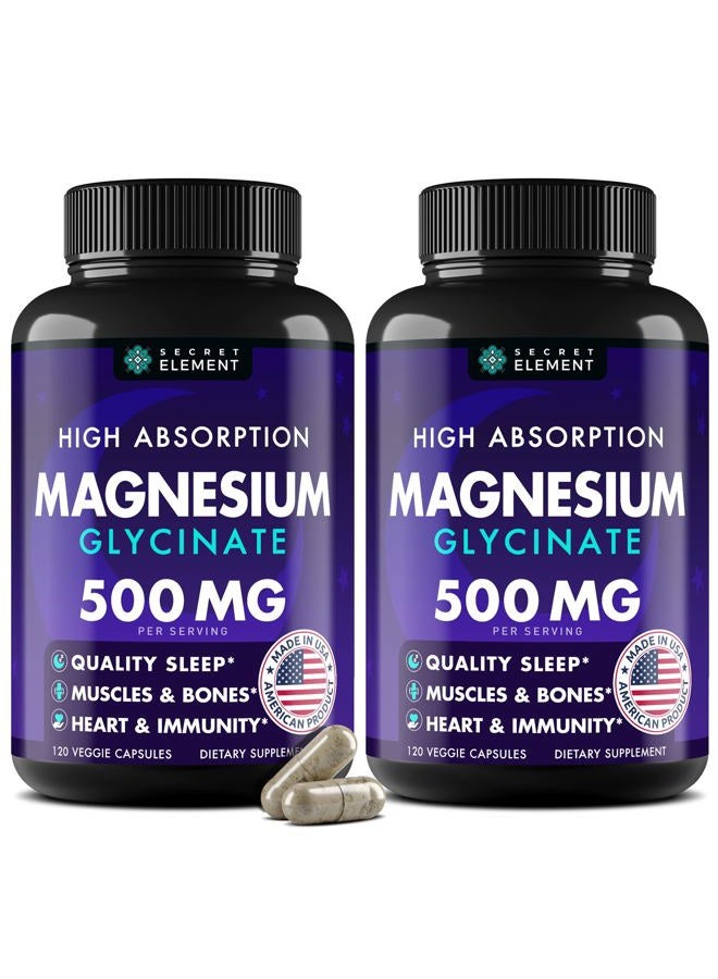 SECRET ELEMENT Magnesium Glycinate 500MG Capsules, Magnesium Supplement for Adults & Kids with Kava Kava, High Absorption, Vegan & Non-GMO, 120 Capsules, Pack of 2 - Image 1