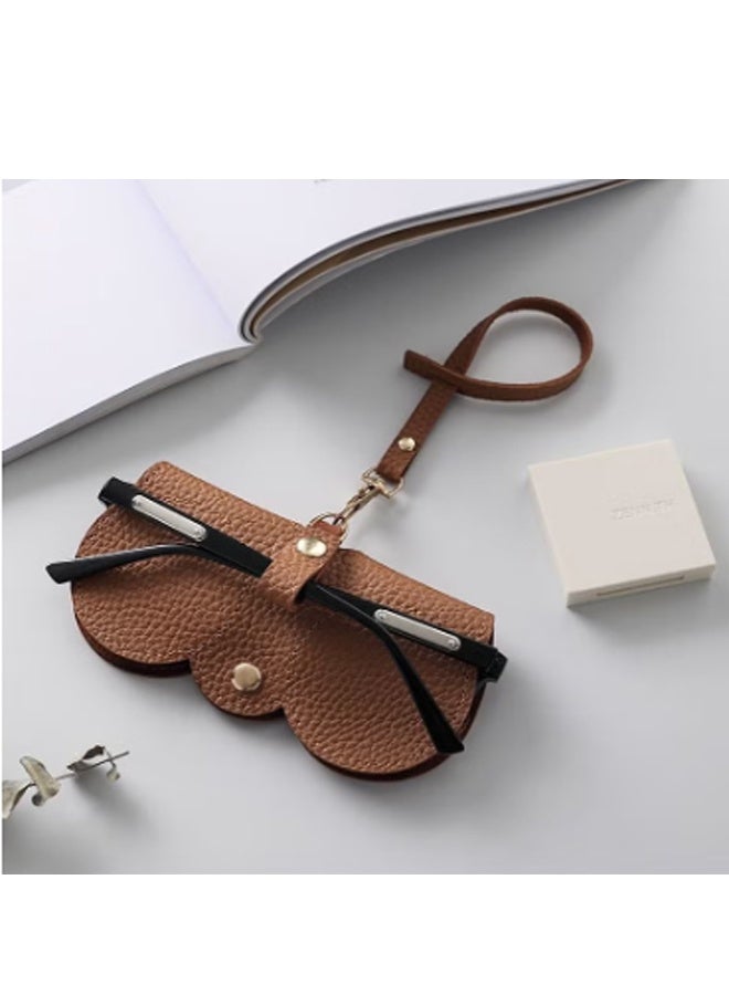 Soft Leather Glasses Bag Portable Eyeglasses and Sunglasses Case Glasses Clips with Strap - Image 1
