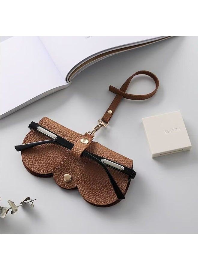 Soft Leather Glasses Bag Portable Eyeglasses and Sunglasses Case Glasses Clips with Strap - Image 3