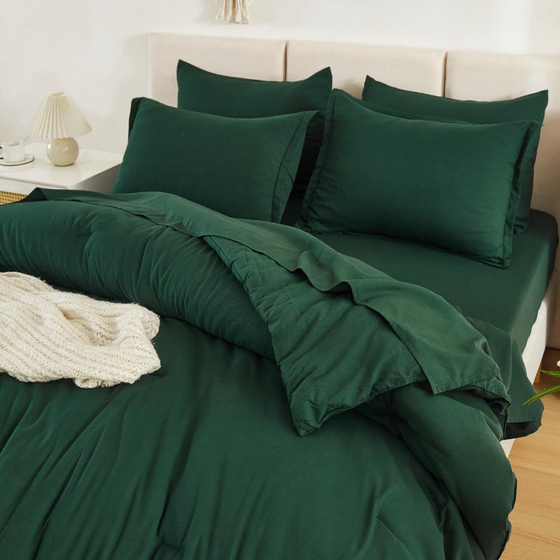 Litanika California King Comforter Set Dark Emerald Green - 7 Pieces Bed in a Bag Cal King Beddding Comforter Sets  Plain Lightweight Bed Set with Comforter  Sheets  Pillowcases & Shams - Image 4