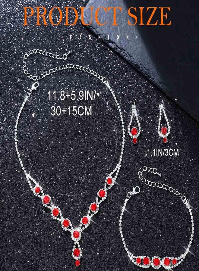 TWINKLEDE Red Jewelry Sets Wedding Rhinestone Necklace Bracelet and Earrings for Women - Image 4