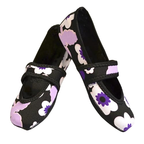 Nufoot Betsy Lou Women's Slippers, Foldable, Flexible Flats, Slipper Socks, Travel Slippers, Exercise Shoe, Dance Shoe, Yoga Socks, House Shoes, Indoor Shoes, Purple Flowers, Medium - Image 1