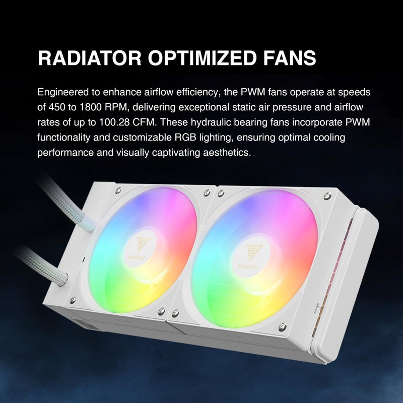 GAMDIAS GAMDIAS CHIONE E4 240mm AIO CPU Liquid Cooler, Real-time Digital Display Patented PWM Pump, Hidden Cable Design, ARGB PWM Fan w/MB Sync, Intel LGA 1700/1200, AMD AM5/AM4, White  - Image 2