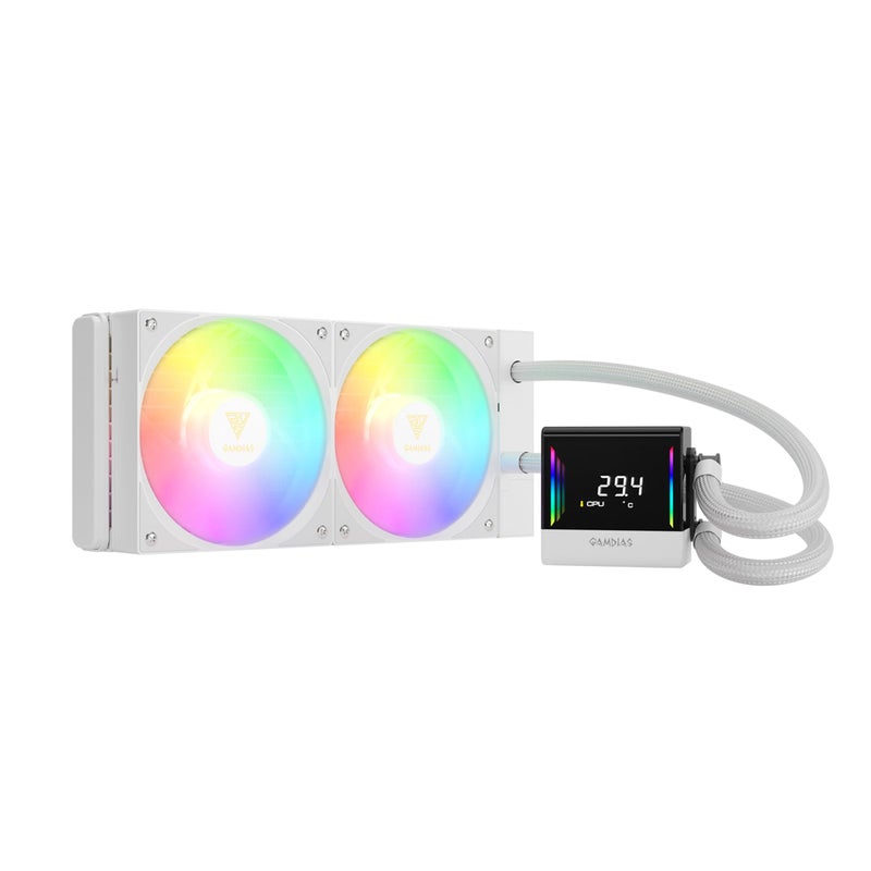 GAMDIAS GAMDIAS CHIONE E4 240mm AIO CPU Liquid Cooler, Real-time Digital Display Patented PWM Pump, Hidden Cable Design, ARGB PWM Fan w/MB Sync, Intel LGA 1700/1200, AMD AM5/AM4, White  - Image 1