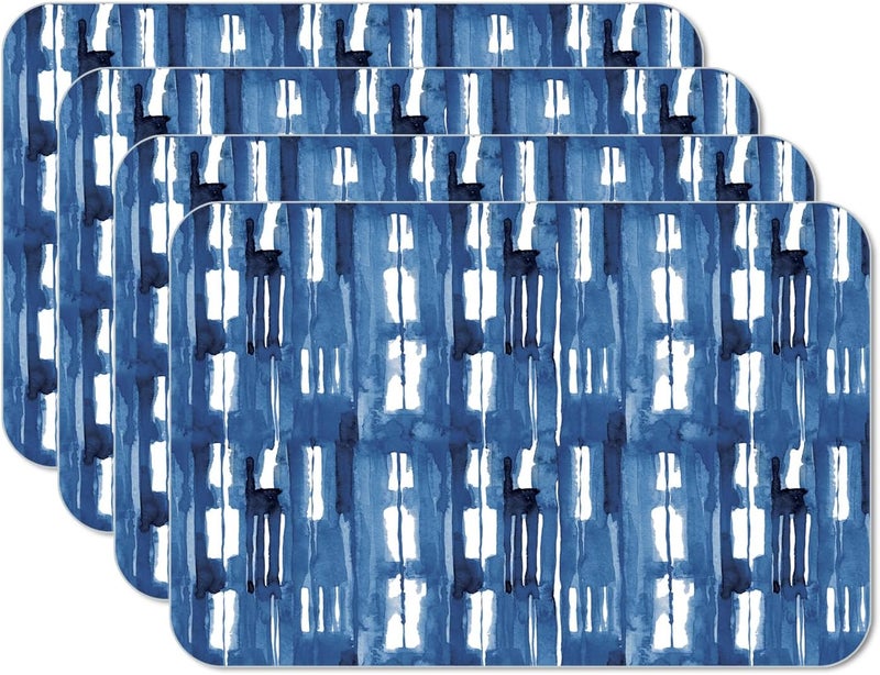 CounterArt Shibori Blues 4 Pack Reversible Easy Care Flexible Plastic Placemats Made in The USA BPA Free Easily Wipes Clean - Image 1