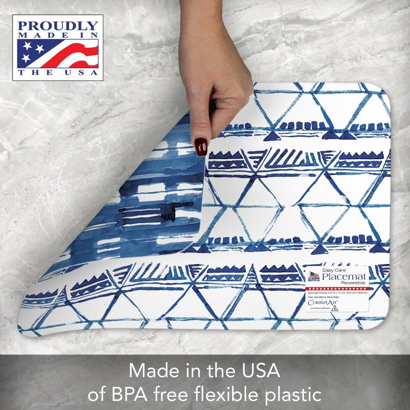 CounterArt Shibori Blues 4 Pack Reversible Easy Care Flexible Plastic Placemats Made in The USA BPA Free Easily Wipes Clean - Image 4