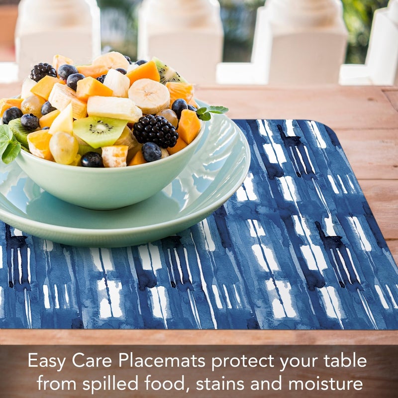 CounterArt Shibori Blues 4 Pack Reversible Easy Care Flexible Plastic Placemats Made in The USA BPA Free Easily Wipes Clean - Image 2