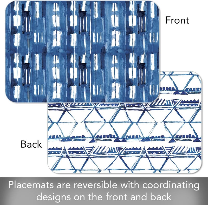 CounterArt Shibori Blues 4 Pack Reversible Easy Care Flexible Plastic Placemats Made in The USA BPA Free Easily Wipes Clean - Image 3
