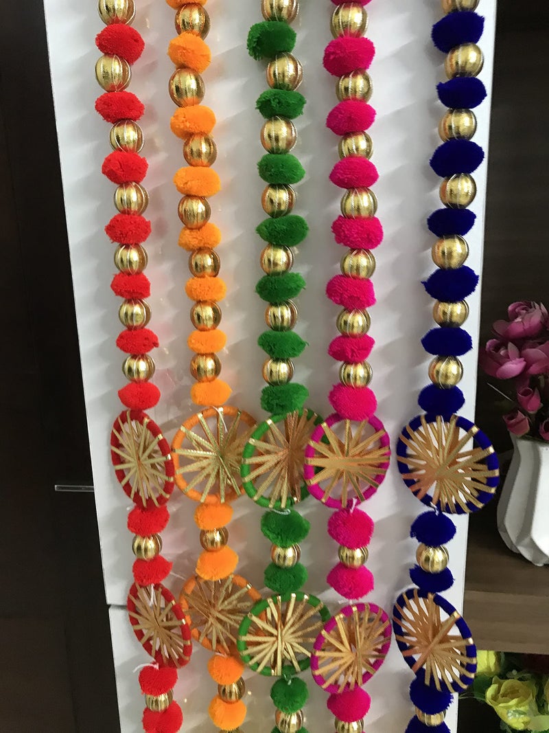 Aahum Handmade Wall Door Multi Color Pom Pom String with Gotta Ball Beads, Hanging Torans Garland Bandhanwar Decoration Item for Home Décor Diwali Festival, Navratri, Wedding (3 FT 10 Strings) - Image 4
