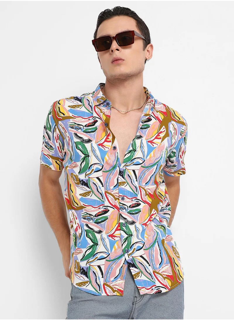 Campus Sutra Men's Multicolour Abstract Foilage Shirt