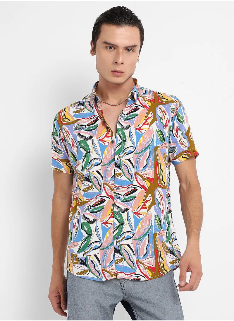 Campus Sutra Men's Multicolour Abstract Foilage Shirt