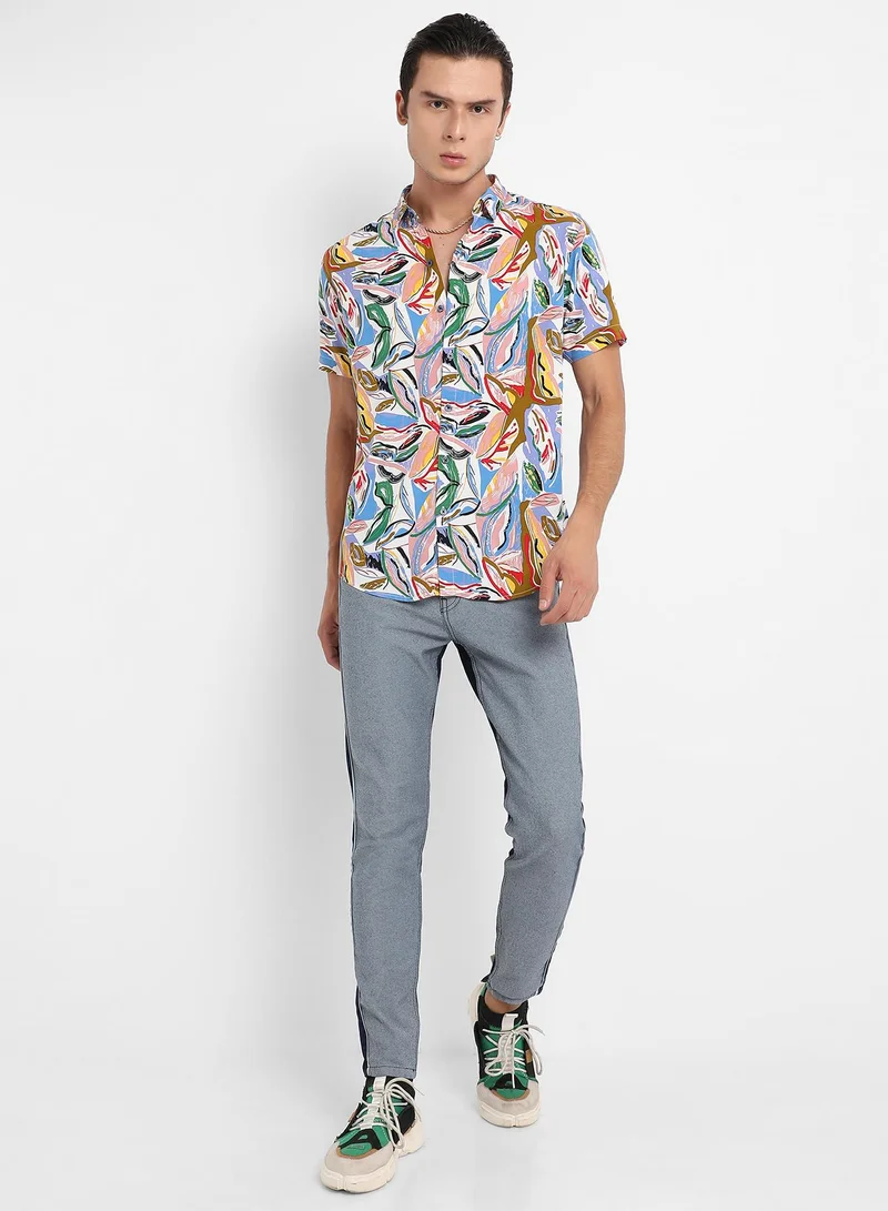 Campus Sutra Men's Multicolour Abstract Foilage Shirt