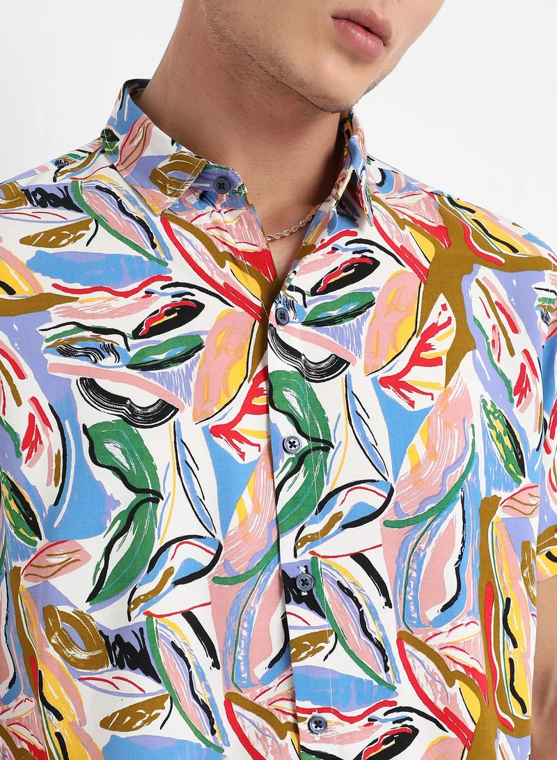 Campus Sutra Men's Multicolour Abstract Foilage Shirt