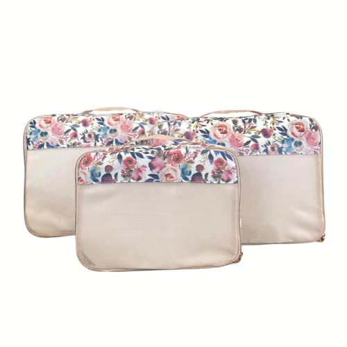 Itzy Ritzy Itzy Ritzy Packing Cubes for Travel Set of 3 Large Packing Cubes or Travel Organizers Each Cube Features a Mesh Top Double Zippers and a Fabric Handle Large Sizes Blush Floral