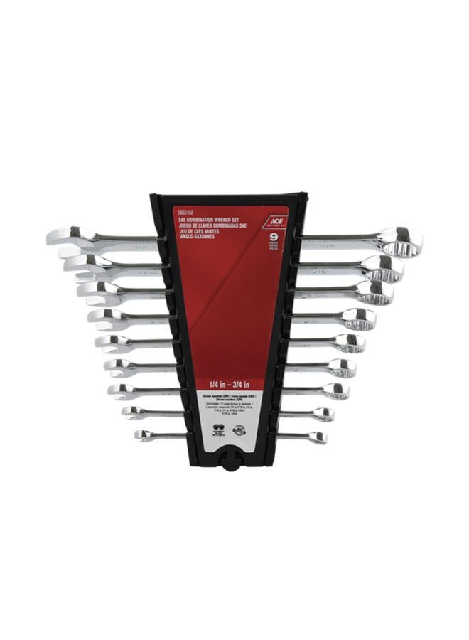 ACE 9-Piece Chrome Vanadium Steel SAE Combination Wrench Set Silver 1/4-3/4inch WLB-9PC COMB SAE 