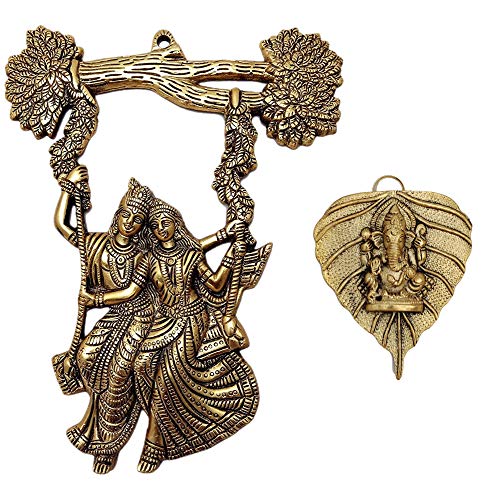 CHHARIYA CRAFTS Radha Krishna Tree Jhula and Ganesh Decorative Metal Wall Hanging Art Showpiece for Wall Decor, Festival Home Decor Pooja Room Temple & Gift for Family, Friends, Housewarming - Image 1