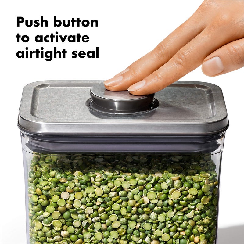 OXO OXO Steel POP Container Small Square Short (1.1 Qt/1 L) - Airtight Food Storage - Ideal for Brown Sugar  Tea Grey  - Image 2