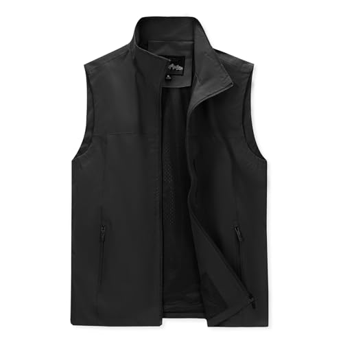DUOFIER Men's Casual Vest Lightweight Outdoor Work Photo Cargo Sleeveless Jacket for Hiking Travel, Black-XXL - Image 1
