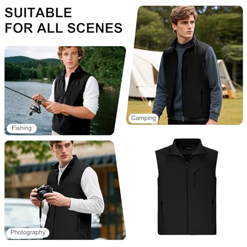 DUOFIER Men's Casual Vest Lightweight Outdoor Work Photo Cargo Sleeveless Jacket for Hiking Travel, Black-XXL - Image 4