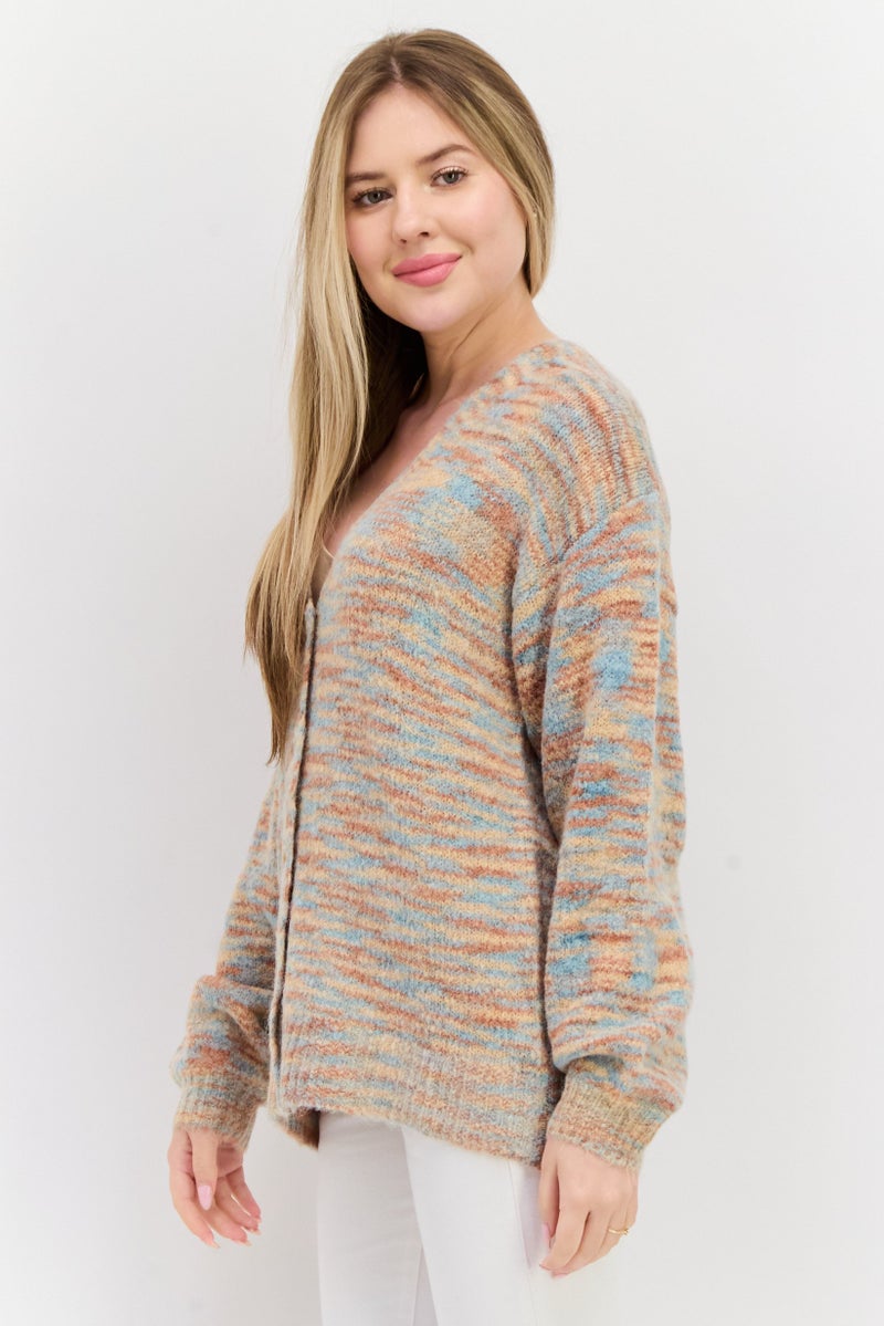 NIA Women V Neck Space Dye Cardigans, Multicolor - Image 3