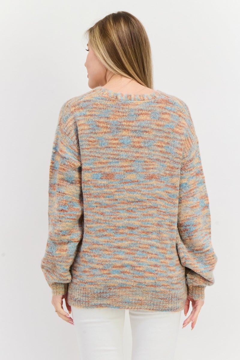 NIA Women V Neck Space Dye Cardigans, Multicolor - Image 2