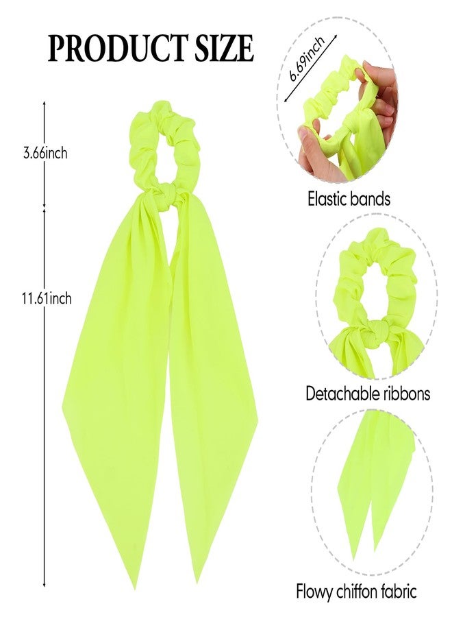 Wecoe 4 Pack Neon Hair Ribbon Scrunchies, Bright Colors Scarf Scrunchies Elastic Ties with Bows Ponytail Holder Hair Bands 80s 90s Disco Hair Accessories for Women Girls - Image 4