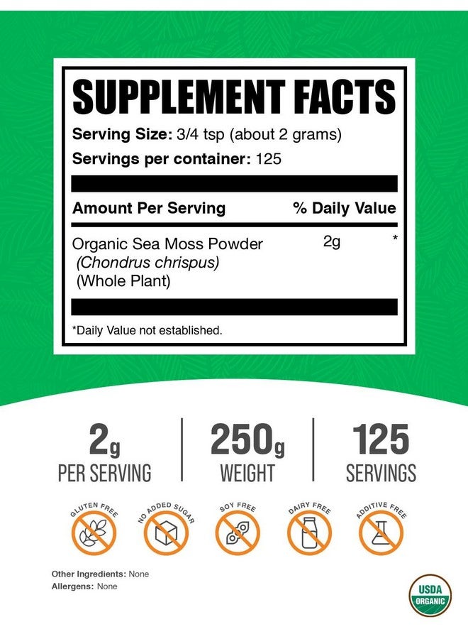 BulkSupplements مسحوق الطحالب البحرية الأيرلندية العضوي من BulkSupplements.com - مكمل الطحالب البحرية، مكمل سوبر فود - نباتي وخالي من الغلوتين، 2 جرام لكل حصة 250 جرام (8.8 أونصة) (عبوة من 1) - Image 2