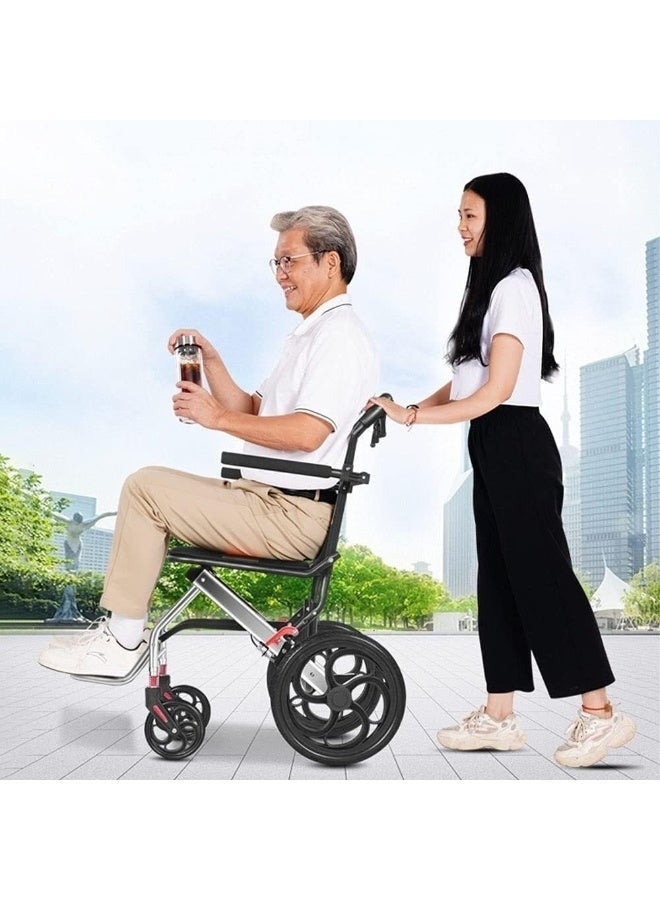 WALALLA Lightweight Folding Wheelchair for Adults, Portable Transport Chairs with Foot Rests, Aluminum Frame with Wheels, Adjustable Safety Strap, for Adults, Seniors, Elderly,Black - Image 5