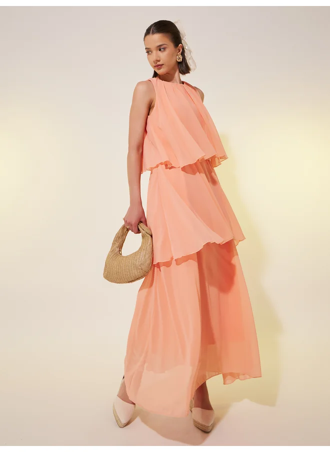 تايك تو Take Two Solid Sleeveless Tiered Maxi Dress