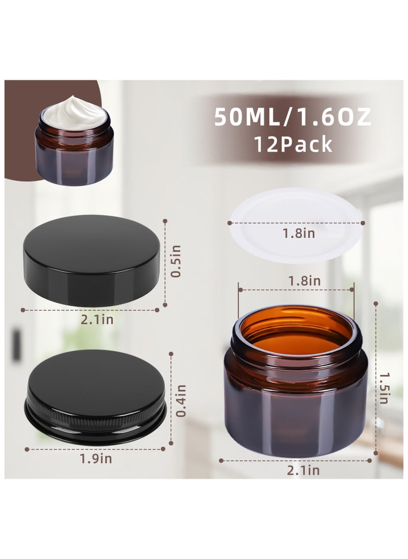 SKYLINK - 12Pack 2oz Thick Amber Glass Jars with Lids – Empty Mini Jars for Candle Making, Cosmetic Containers with Leakproof Lids for Creams, Lotions, and Essential Oils - Image 1