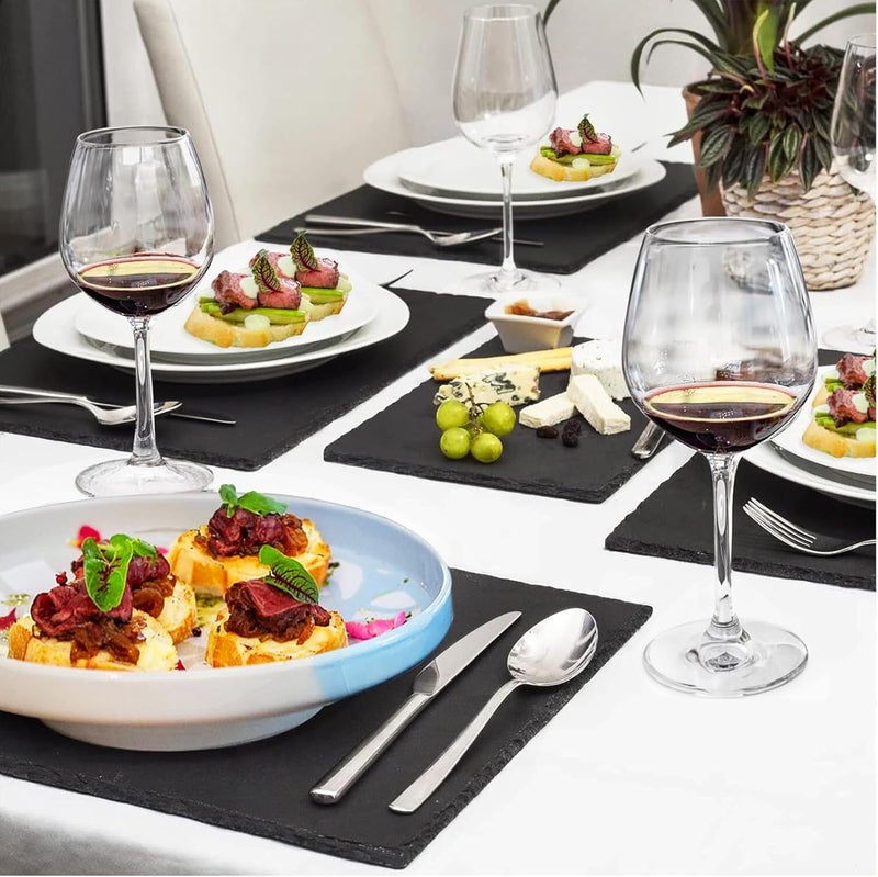 MAPRIAL 12 x 10 In 4 Pack Slate Cheese Boards Black Stone Plates Charcuterie Board Gourmet Serving Tray Cheese Platter Display Chalkboard with Soapstone Chalk for Sushi Party Gifts Meat Appetizer - Image 3
