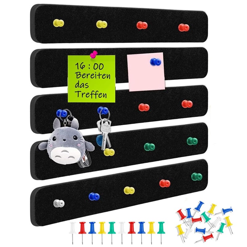 Climberty ® 5 Pack Felt Bulletin Board, Vision Board Felt Message Board with 35pcs Drawing Pins, Self-Adhesive Lightweight Bulletin Board Strips for Paste Notes, Photos, Schedules (Black) - Image 1