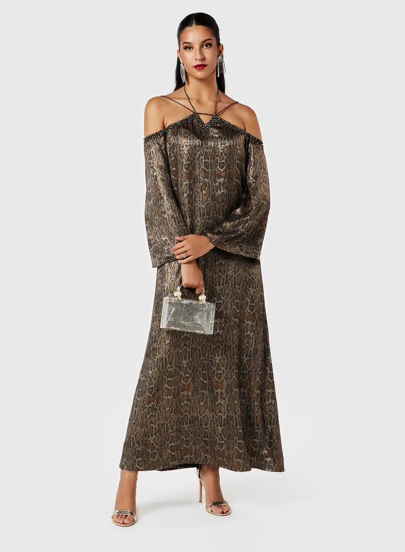 Threadz by Ajooni Embellished Neck Kaftan Dress