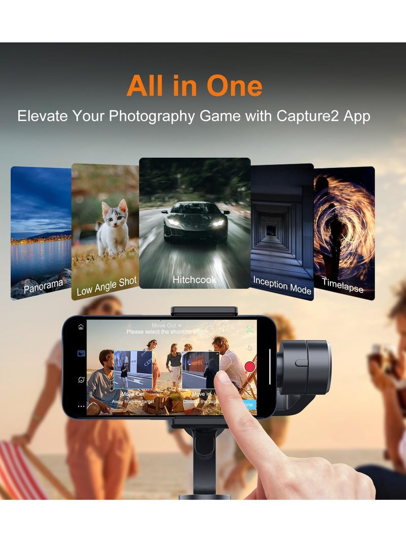 ELTRAZONE Capture 2S 3-Axis Smartphone Camera Stabilizer – Bluetooth Handheld Gimbal Stabilizer with Selfie Stick, Anti-Shake Technology, Focus Pull & Zoom, Compatible with Action Cameras, Long Battery Life, Black  - Image 5