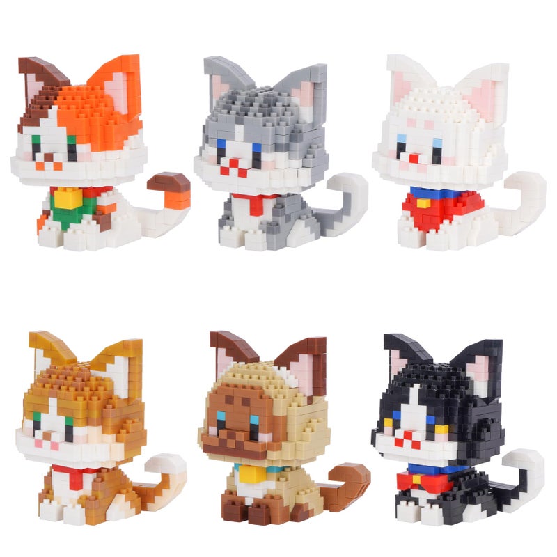 Geniteen Mini Cat Building Block Sets 6 Styles Cute Cat Model Micro Building Blocks Mini Animal Building Blocks Toys Party Favors for Teens - Image 3