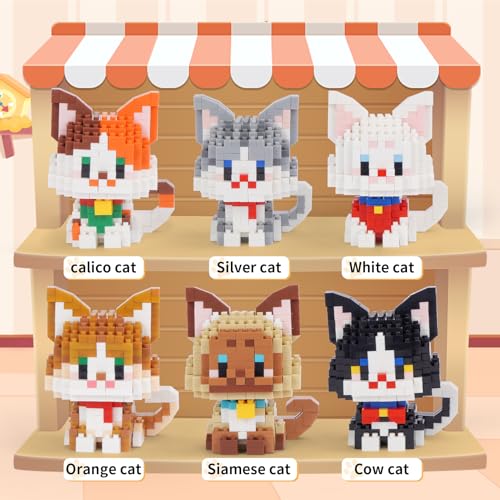 Geniteen Mini Cat Building Block Sets 6 Styles Cute Cat Model Micro Building Blocks Mini Animal Building Blocks Toys Party Favors for Teens - Image 5