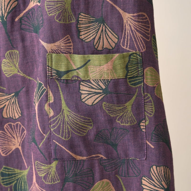 Kimono Robe 100% Cotton Gauze Ginkgo Leaf Print - Image 5
