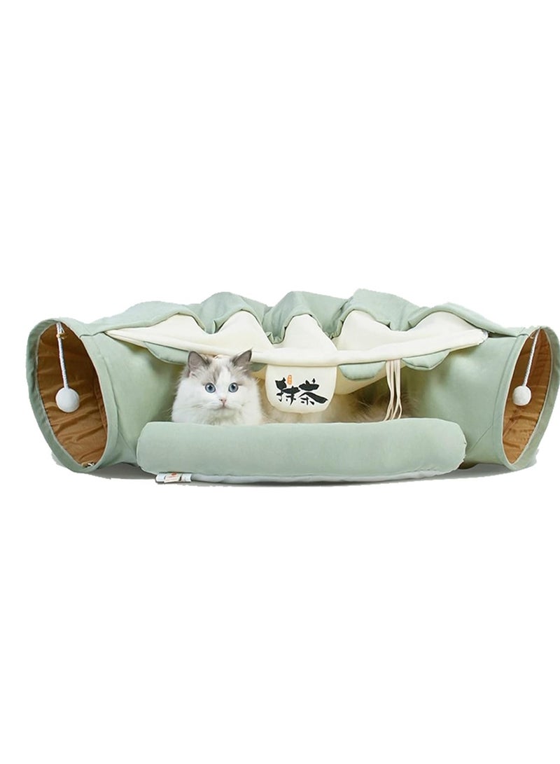 A.M Cat Tunnel Bed,Removable and Washable Cat Toys Tunnel, Premium Multifunction 2-in-1 Pet Tunnel Tube 4 Colors (Green, Matcha) - Image 1