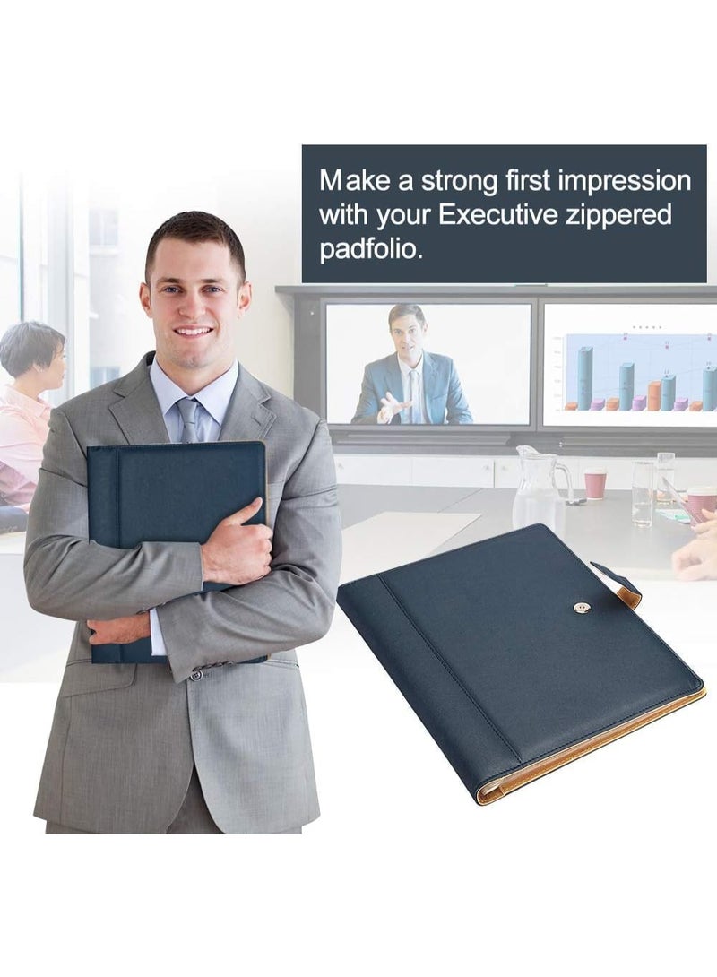 A4 Leather Padfolio with Calculator, Azonee Professional Portfolio Binder with Clipboard, 3 Ring Organizer Folder for Business, Office, Interview, Travel Use - Image 2