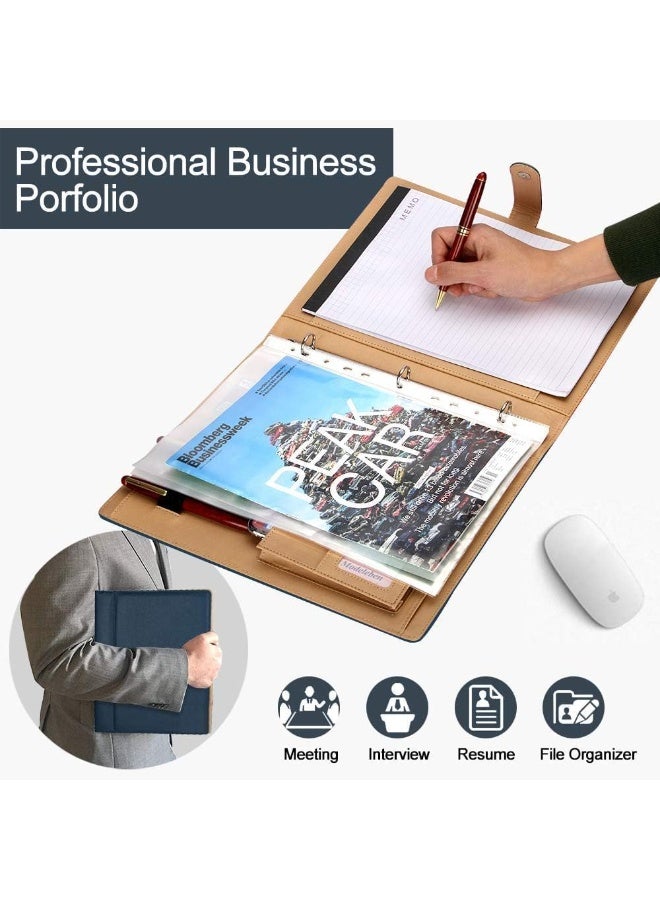 A4 Leather Padfolio with Calculator, Azonee Professional Portfolio Binder with Clipboard, 3 Ring Organizer Folder for Business, Office, Interview, Travel Use - Image 4