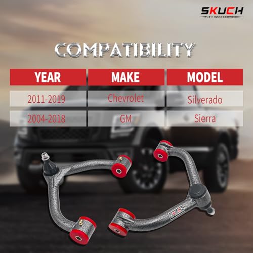 SKUCH 4X4 ACCESSORIES Front Upper Control Arms for 2011-2019 Chevy Silverado 2500HD 3500HD，2011-2019 GMC Sierra 2500HD 3500HD，2-4" Lift PU Bushing Suspension Control Arm, Replacement OEM Factory Suspension Arm, 2PC - Image 3