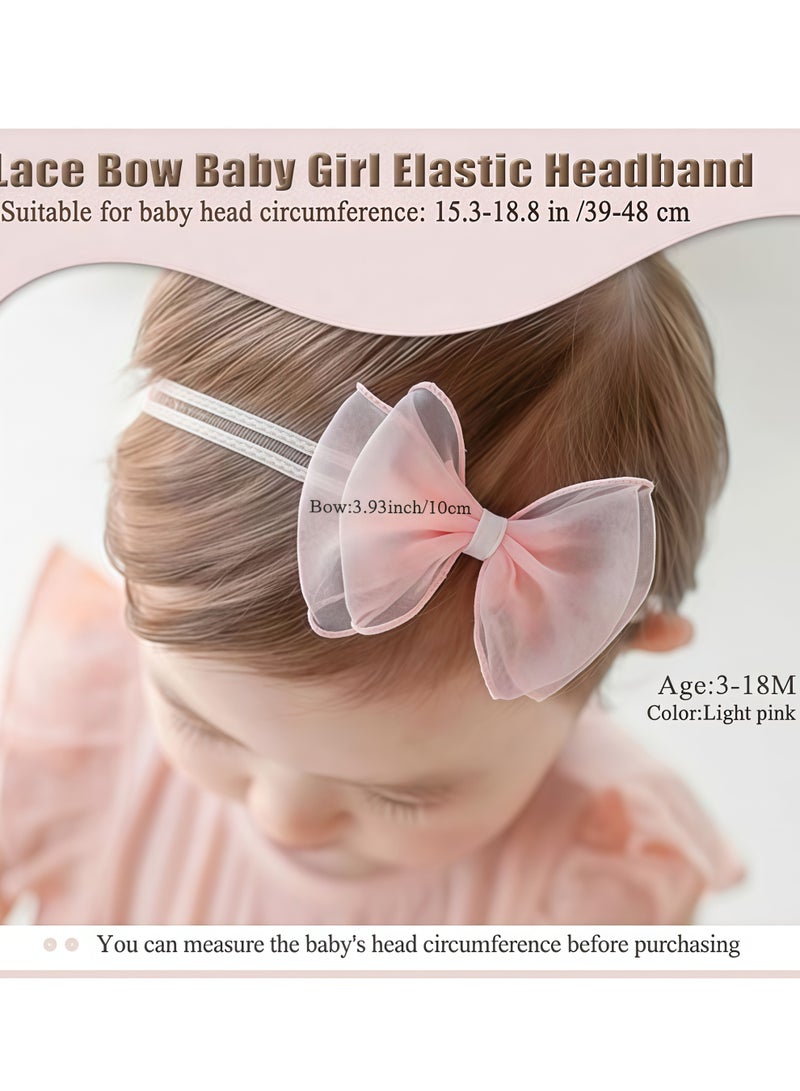 2 Pcs Baby Girls Cute Bow knot Headband Soft Lace Floral Hairbands Newborn Infant Toddlers Kids Hair Accessories  for Birthday Party Photography Baby Shower,Pink and White - Image 5