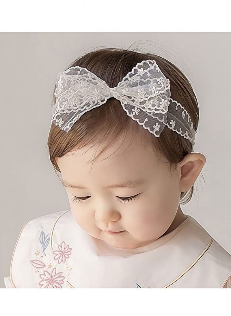 2 Pcs Baby Girls Cute Bow knot Headband Soft Lace Floral Hairbands Newborn Infant Toddlers Kids Hair Accessories  for Birthday Party Photography Baby Shower,Pink and White - Image 2