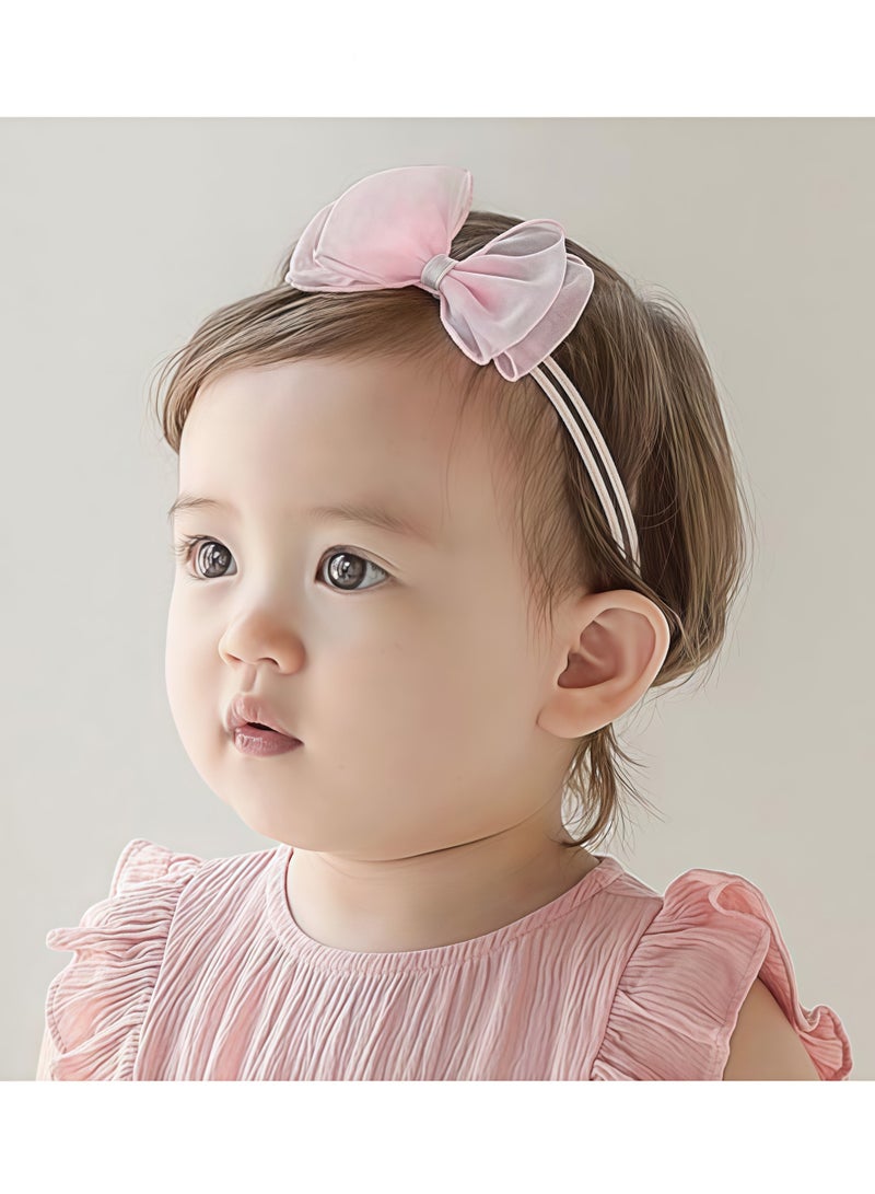 2 Pcs Baby Girls Cute Bow knot Headband Soft Lace Floral Hairbands Newborn Infant Toddlers Kids Hair Accessories  for Birthday Party Photography Baby Shower,Pink and White - Image 3