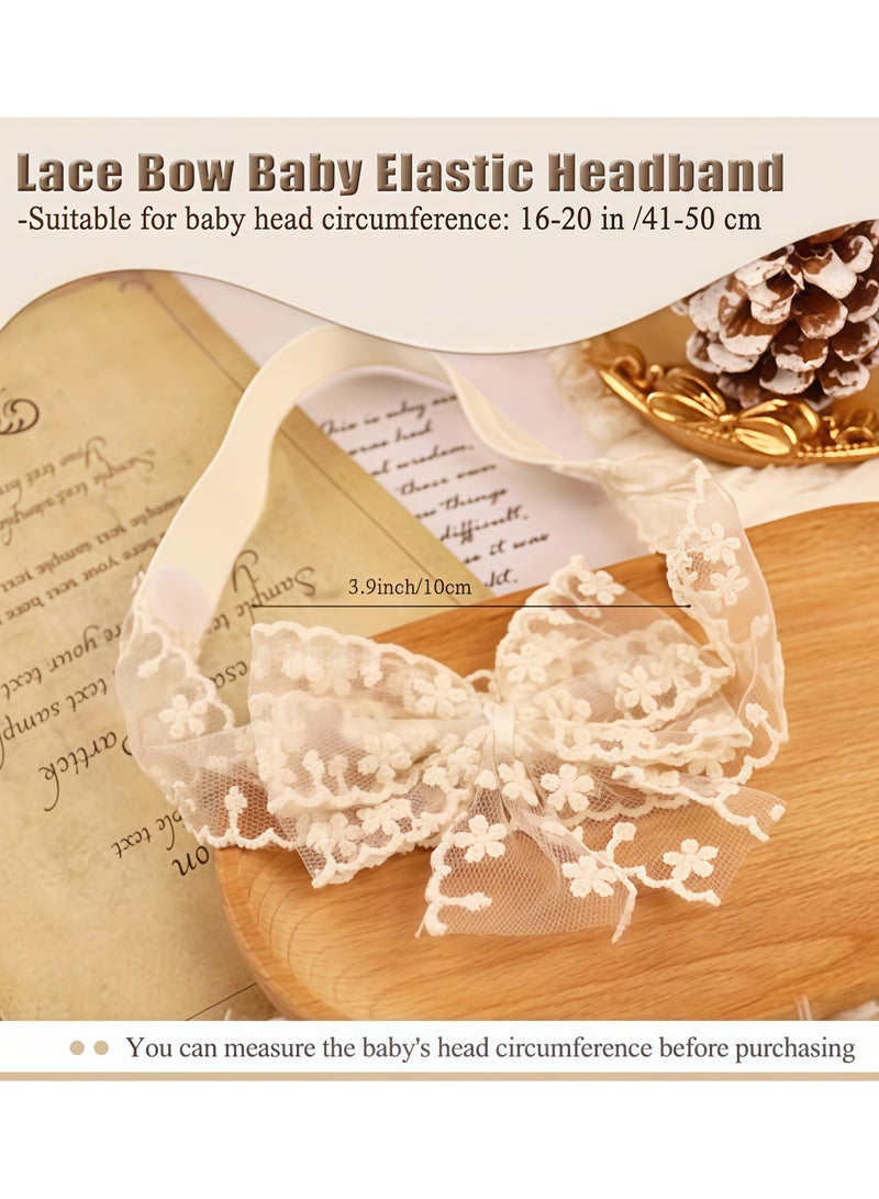 2 Pcs Baby Girls Cute Bow knot Headband Soft Lace Floral Hairbands Newborn Infant Toddlers Kids Hair Accessories  for Birthday Party Photography Baby Shower,Pink and White - Image 4