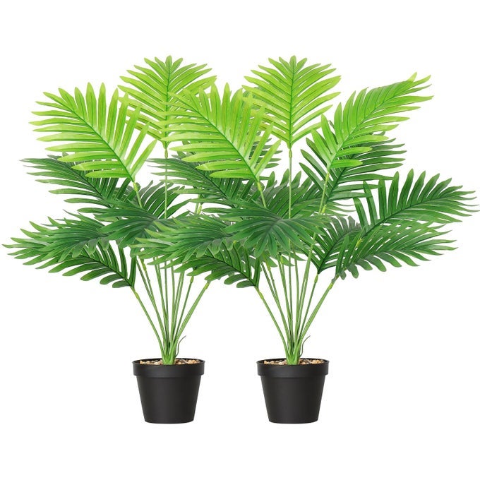 SET OF 2 ARTIFICIAL ARECA PALM PLANTS IN POTS FAKE PLANTS ARTIFICIAL FLOOR PLANTS FAKE TROPICAL PALM TREE FAUX GREENRY PLANTS FOR INDOOR OUTDOOR HOME OFFICE ROOM DECOR
