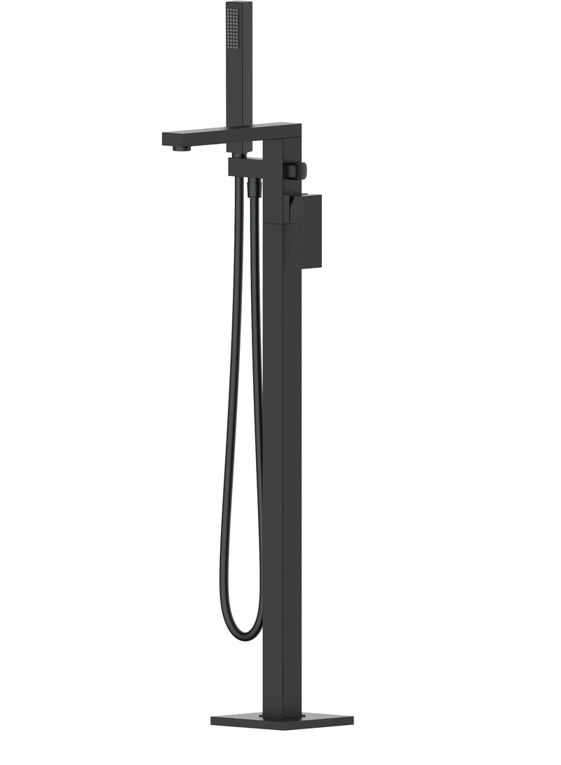 HESANIT Floor Standing Bath Mixer, Hand Shower with Flexible Hose, N-Box Installation, Brass, Premium Black Finish - Image 1