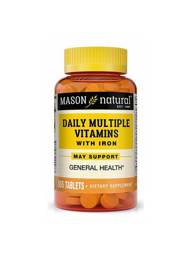 Mason Natural - Daily Multiple Vitamins With Iron Vitamins A C D E B1 B2 B3 B6 B12 Folate And Calcium For Overall Health 365 Tablets - Image 1