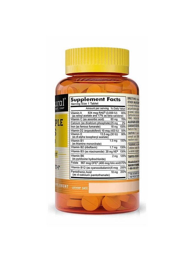 Mason Natural - Daily Multiple Vitamins With Iron Vitamins A C D E B1 B2 B3 B6 B12 Folate And Calcium For Overall Health 365 Tablets - Image 1