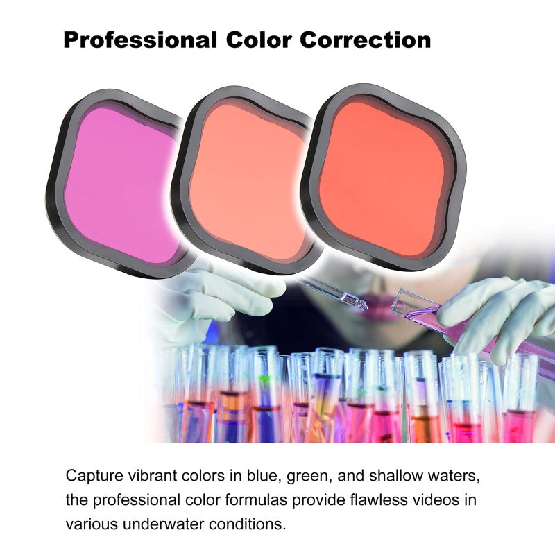 GEPULY 4 Pack Underwater Dive Filters for GoPro Hero 8 9 10 11 12 13 Black Official Waterproof Housing Case in Red, Light Red, Magenta, and 5X Close-up Filters for Underwater Color Correction - Image 2